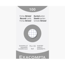 Etui de 100 fiches bristol non perforées 75x125mm (A7) quadrillées 5x5 Blanc