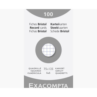 Etui de 100 fiches bristol non perforées 75x125mm (A7) quadrillées 5x5 Blanc