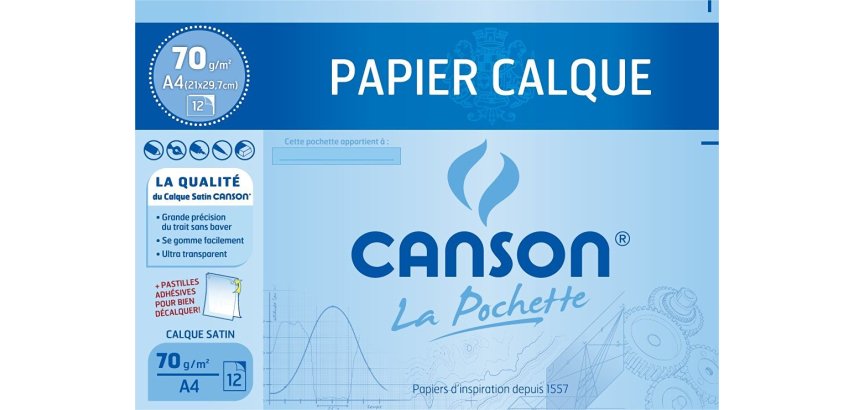 Papier calque canson crayon encre dessin industriel 70/75g a4 297x210mm pochette 12f