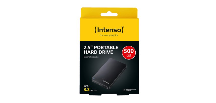 Intenso Portable Hard Drive (2.5 inch), 500 GB, 5400 RPM, 8 MB Cache, USB 3.0, certified refurbished, black