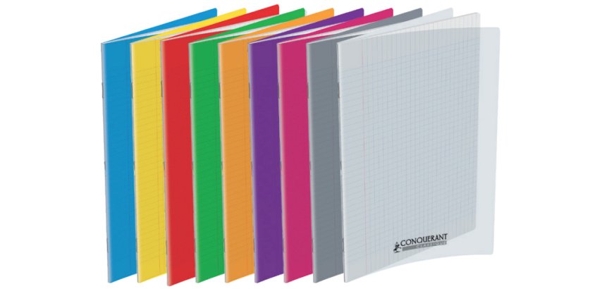 Cahier piqué conquérant classique couverture polypropylène rigide transparente a4 21x29,7cm 96 pages 90g séyès incolore
