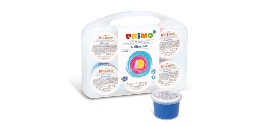 Ditacolor colori a dita - 100ml  - c/pennello - Primo - valigetta 6 colori