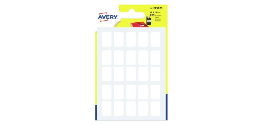 Etiquette manuscrite avery 12x18mm coloris blanc pochette225 unites