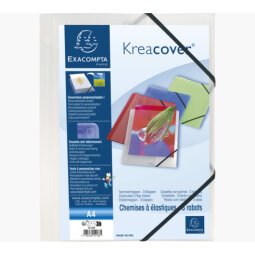 Chemise à l'élastique 3 rabats plastique personnalisable Exacompta Kreacover®  - 24 x 32 cm coloris blanc