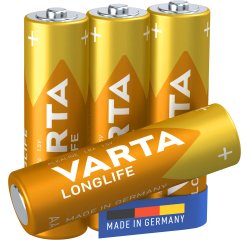 Varta Longlife, Batteria Alcalina, AA, Mignon LR6, 1.5V, Blister da 4, Made in Germany