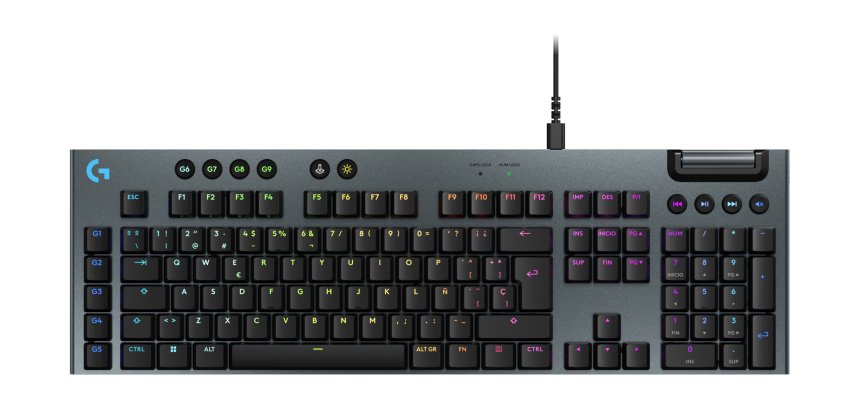 Logitech G Teclado mecánico para gaming con cable de perfil bajo G915 X, teclas de PBT de doble moldeado, teclas totalmente programables, iluminación RGB, acabado en aluminio, interruptores táctiles marrones GL, PC/Mac, Layout ES