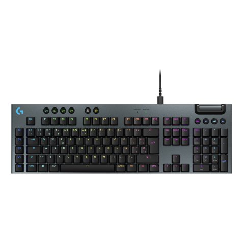 Logitech G Teclado mecánico para gaming con cable de perfil bajo G915 X, teclas de PBT de doble moldeado, teclas totalmente programables, iluminación RGB, acabado en aluminio, interruptores táctiles marrones GL, PC/Mac, Layout ES