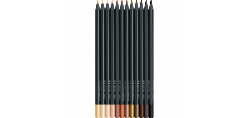 Crayon couleur faber castell black edition corps           triangulaire mine tendre tons peau pochette 12 unites