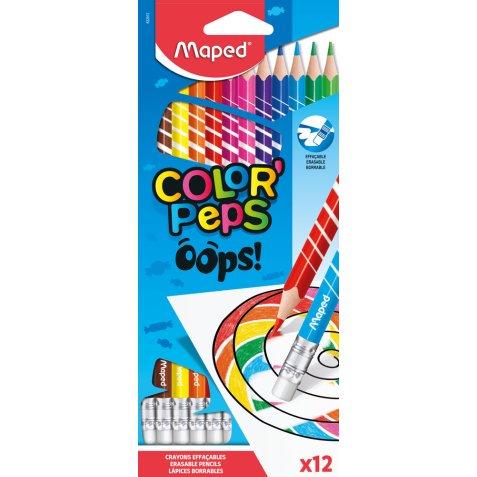 Crayons de couleur COLOR'PEPS, effaçable, étui de 12