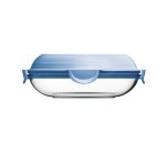 Assiette a dejeuner en verre maped picnik concept adultes  etanche resistant micro-ondes et four coloris bleu orage