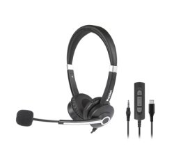 Hamlet HHEADM-CJS headphones/headset Wired Head-band Office/Call center USB Type-C Black