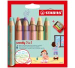 Crayons multi-talents stabilo woody 3en1 + 1                taille-crayons coloris        assortis pastel  etui carton