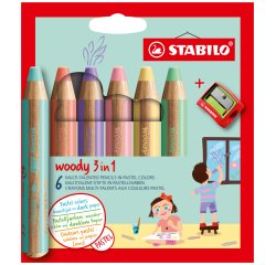 Crayons multi-talents stabilo woody 3en1 + 1                taille-crayons coloris        assortis pastel  etui carton