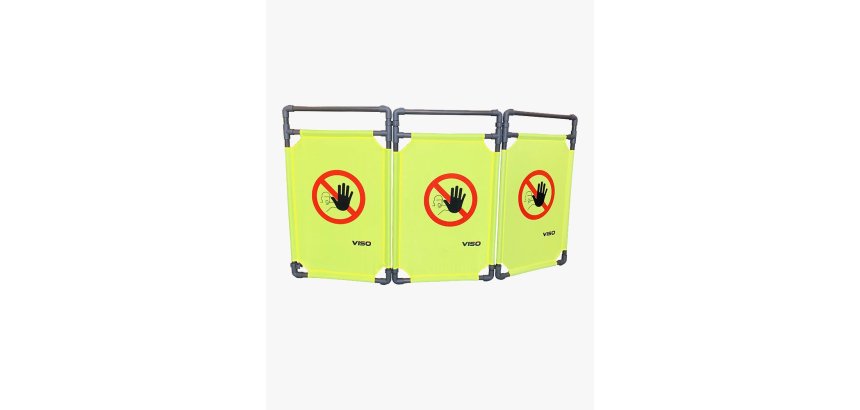 Barrière de travaux 3 vantaux en PVC et polyester Gris jaune, extensible - Dim L170 x H100 x P2,6 cm