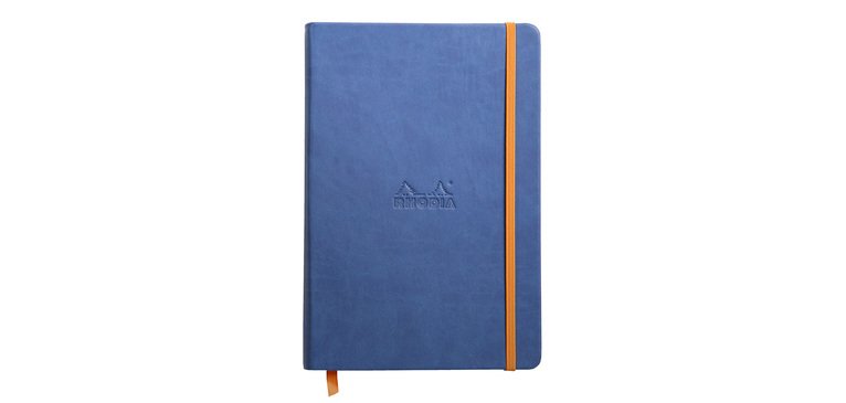 Rhodiarama carnet rembordé rigide A5 192 pages ligné papier ivoire 90g fermeture élastique - Saphir