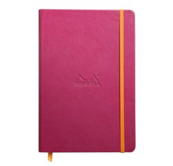 Rhodiarama carnet rembordé rigide A5 192 pages ligné papier ivoire 90g fermeture élastique - Framboise