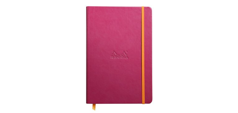 Rhodiarama carnet rembordé rigide A5 192 pages ligné papier ivoire 90g fermeture élastique - Framboise