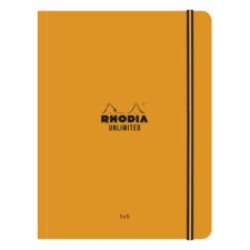 Rhodia Unlimited A5+ 16x21 cm 120 pages petits carreaux 5x5 avec cadre en-tête détachables microperforé avec élastique - Orange