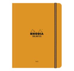 Rhodia Unlimited A5+ 16x21 cm 120 pages petits carreaux 5x5 avec cadre en-tête détachables microperforé avec élastique - Orange