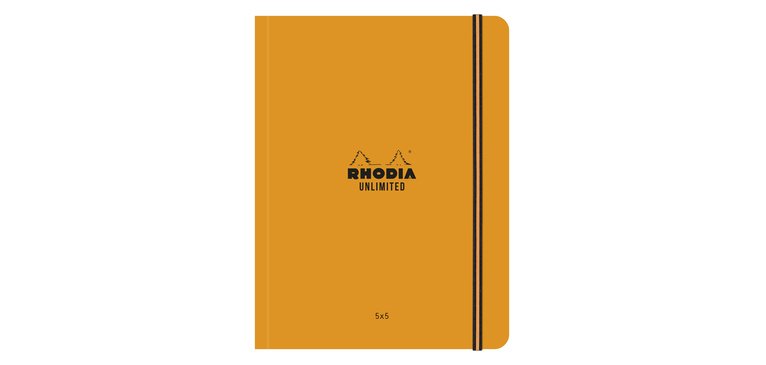 Rhodia Unlimited A5+ 16x21 cm 120 pages petits carreaux 5x5 avec cadre en-tête détachables microperforé avec élastique - Orange