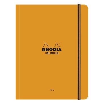 Rhodia Unlimited A5+ 16x21 cm 120 pages petits carreaux 5x5 avec cadre en-tête détachables microperforé avec élastique - Orange