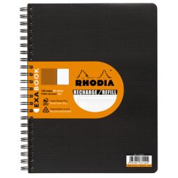 Nachfüllung für exabook rhodia doppelspirale a4+ 80bl kariert + rand und rahmen kopfseitig 90g - schwarz