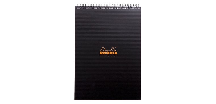 Schreibblock Notepad Rhodiactive schwarz 21 x 29,7 cm mit integrierter Bindung und Tasche - 5 x 5 - 80 mikroperforierte Blätter