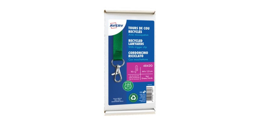 Cordons badges avery recycles mousqueton 44 cm lot de 10    coloris vert