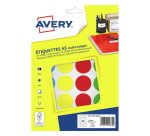 Etiquette avery multi-usages diam. 30 mm impression laser  / jet d'encre / copieur       coloris assortis 168 unites