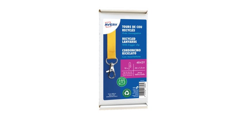 Cordons badges avery recycles mousqueton 44 cm lot de 10    coloris jaune