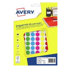 Pastille adhesive avery impression laser jet encre et copieur diametre 15mm         permanente coloris assortis