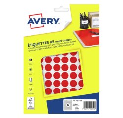 Pastille adhesive avery impression laser jet encre et copieur diametre 15mm         permanente coloris rouge