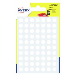 Adhesive sticker Ø 8 mm white Avery - Box of 560