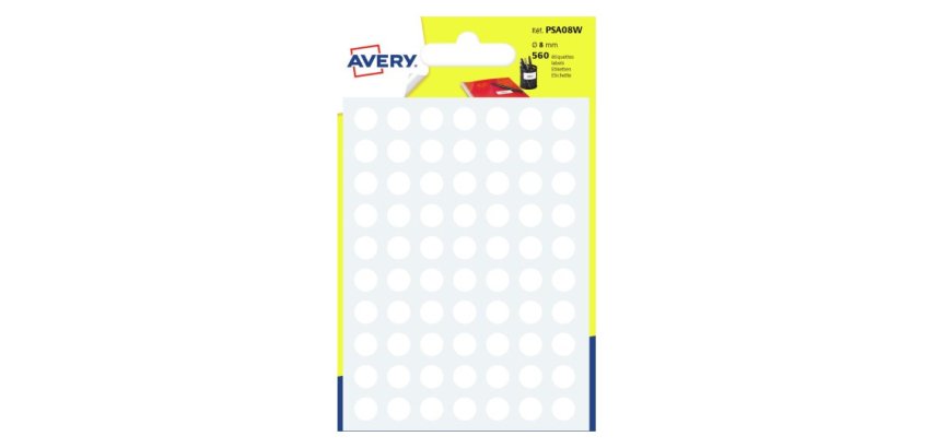 Klebender Aufkleber Ø 8 mm weiß Avery - Packung mit 560
