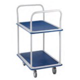 Chariot double plateau Bleu en acier Blanc, antidérapant, mobile - Plateau : 72,5 x 46,5 cm