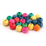 Sachet de 100 perles en bois colorées assorties diamètre 10 mm, trou 2mm