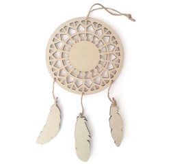 Attrape reves plumes graine creative bois 12,5x23,5xo,5   cm a decorer
