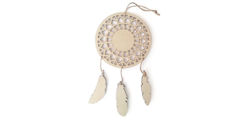 Attrape reves plumes graine creative bois 12,5x23,5xo,5   cm a decorer