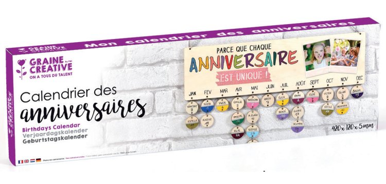 Calendrier perpetuel anniversaire graine creative  bois avec 50 disques a        decorer