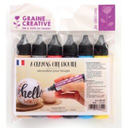 6 crayons de cire liquide 30ml pour décoration de bougie Noir Jaune Rouge Bleu or argent