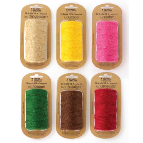 Lot de 6 bobines en fil de jute 100mx2mm assortis