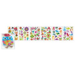 Lot de 6 planches de stickers gel 3D multithématiques. Dimensions planche : 11,5x15,5 cm.