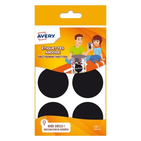 Sachet de 30 étiquettes ardoises noires diamètre 4,8cm. Pour craie ou marqueur craie