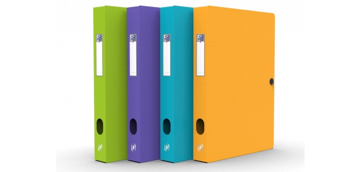 Boîte Oxford capacité standard Memphis 24x32cm dos 40mm avec bouton pression couverture polypro coloris assortis style