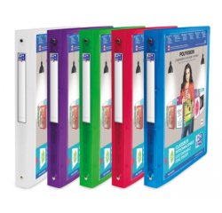 Classeur Oxford polyvision a4 dos 30mm 4 anneaux ronds couverture polypro translucide coloris assortis