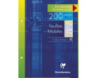 Feuillets mobiles couleur sous étui 17x22 cm 200 pages perforés grands carreaux papier Couleur aléatoire 50 pages bleues, 50 pages rose, 50 pages vertes, 50 pages jaunes - Assortis