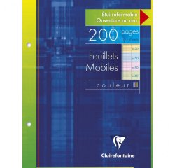 Feuillets mobiles couleur sous étui 17x22 cm 200 pages perforés grands carreaux papier Couleur aléatoire 50 pages bleues, 50 pages rose, 50 pages vertes, 50 pages jaunes - Assortis