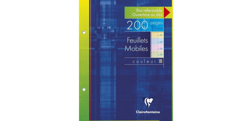 Feuillets mobiles couleur sous étui 17x22 cm 200 pages perforés grands carreaux papier Couleur aléatoire 50 pages bleues, 50 pages rose, 50 pages vertes, 50 pages jaunes - Assortis