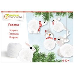 Boîte créative, Pompons à suspendre, 5 animaux 3D, 2 pelotes de laine, 2 demi-cercles.