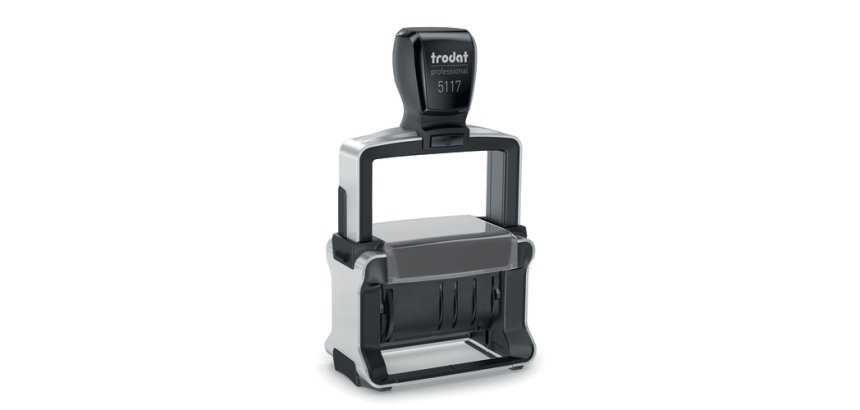 Tampon dateur trodat 5117 12 formules au choix léger incassable date 4mm changement par molette 41x25mm coloris noir